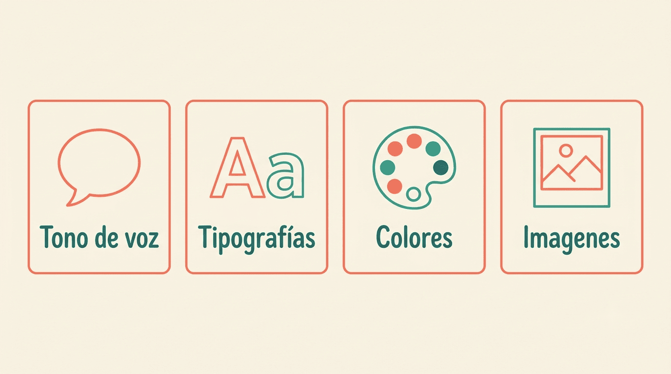 Los cuatro elementos del Business DNA: tono de voz, tipografías, colores e imágenes