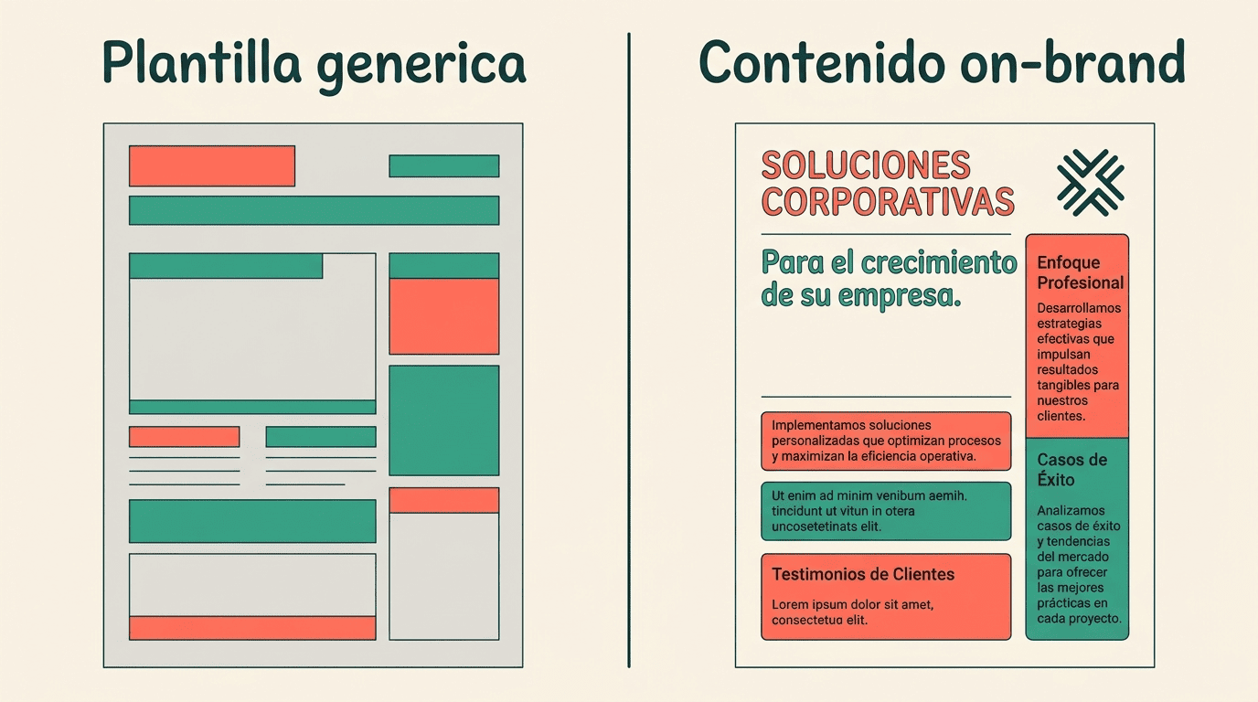 Comparación entre una plantilla genérica y contenido on-brand generado con el Business DNA de Pomelli